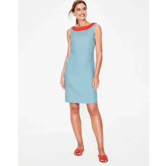 Boden Imelda Light Blue Red Shift Linen Simple Sheath Dress Nwt US 14L - Picture 1 of 7